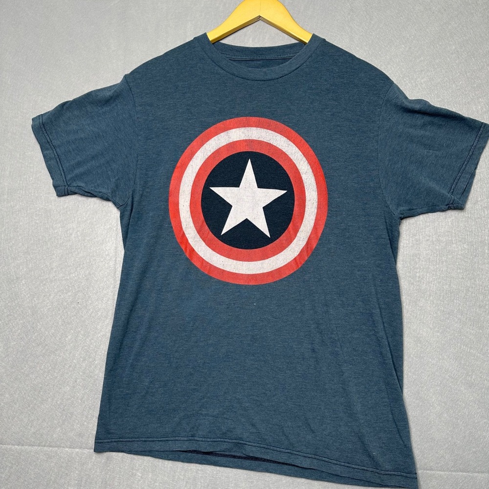 Marvel Mens T-Shirt M Blue Excellent Captain America Shield Graphic Heroic Geek